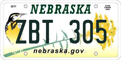 NE license plate ZBT305