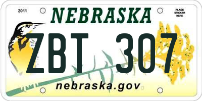 NE license plate ZBT307