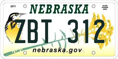 NE license plate ZBT312