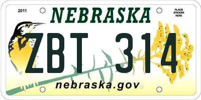 NE license plate ZBT314