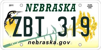 NE license plate ZBT319