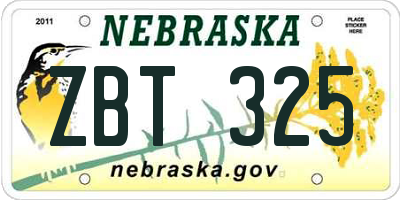 NE license plate ZBT325