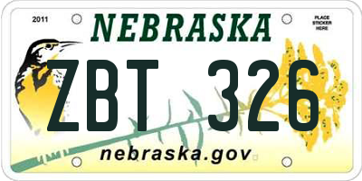 NE license plate ZBT326