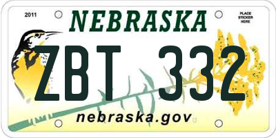 NE license plate ZBT332