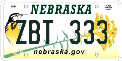 NE license plate ZBT333