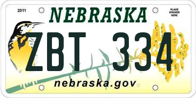 NE license plate ZBT334