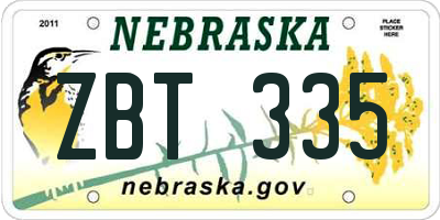 NE license plate ZBT335