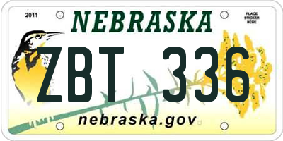NE license plate ZBT336