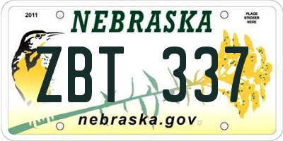 NE license plate ZBT337