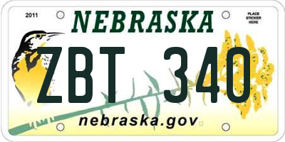 NE license plate ZBT340