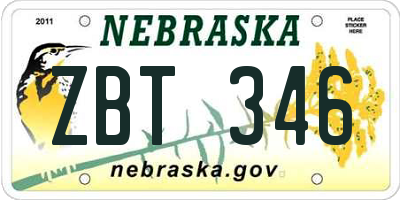 NE license plate ZBT346
