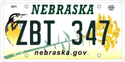 NE license plate ZBT347