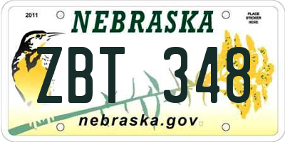 NE license plate ZBT348