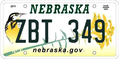 NE license plate ZBT349