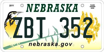 NE license plate ZBT352