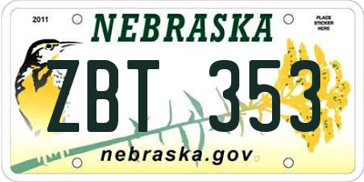 NE license plate ZBT353