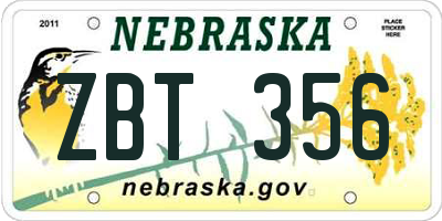 NE license plate ZBT356