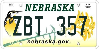 NE license plate ZBT357