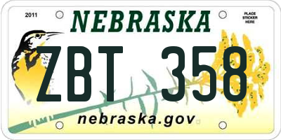NE license plate ZBT358