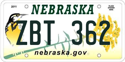 NE license plate ZBT362
