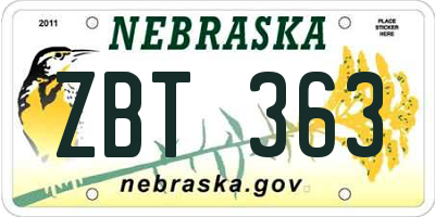 NE license plate ZBT363