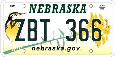 NE license plate ZBT366