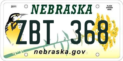 NE license plate ZBT368