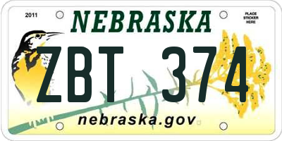 NE license plate ZBT374