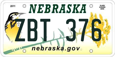 NE license plate ZBT376