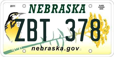 NE license plate ZBT378