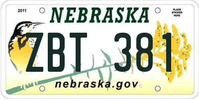 NE license plate ZBT381