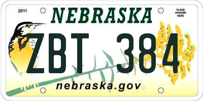 NE license plate ZBT384
