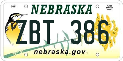 NE license plate ZBT386