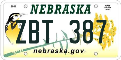 NE license plate ZBT387