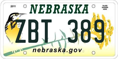 NE license plate ZBT389