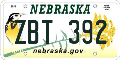 NE license plate ZBT392