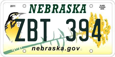 NE license plate ZBT394