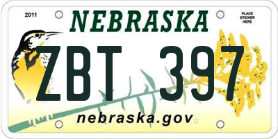 NE license plate ZBT397