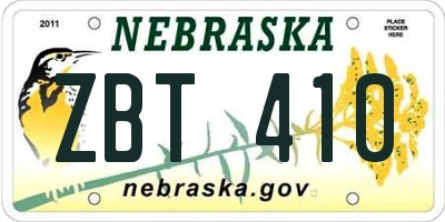NE license plate ZBT410