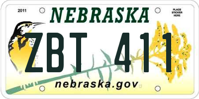 NE license plate ZBT411