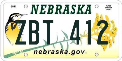 NE license plate ZBT412