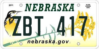 NE license plate ZBT417