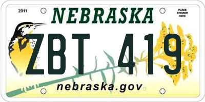 NE license plate ZBT419