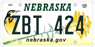 NE license plate ZBT424