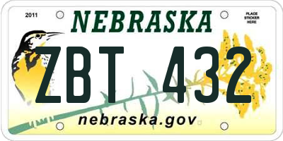 NE license plate ZBT432