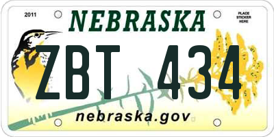 NE license plate ZBT434