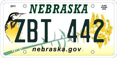 NE license plate ZBT442
