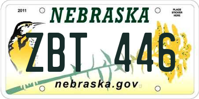 NE license plate ZBT446
