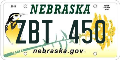 NE license plate ZBT450