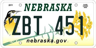 NE license plate ZBT451